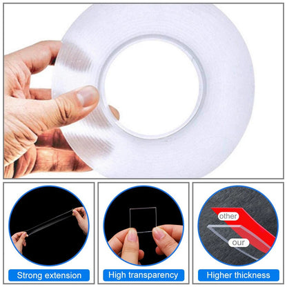 Double Sided Nano Adhesive Tape, 3 meter Washable Traceless Nano Gel Tape, Multipurpose Magic Tape
