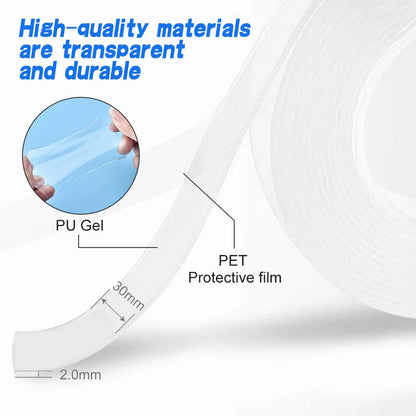 Double Sided Nano Adhesive Tape, 3 meter Washable Traceless Nano Gel Tape, Multipurpose Magic Tape